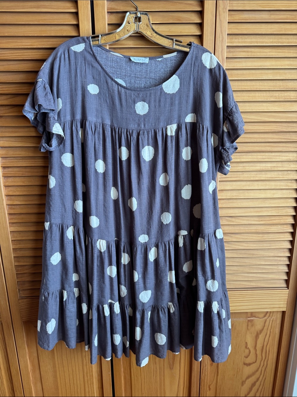 Bucket List Polka Dot Tiered Swing Baby Doll Dress in Charcoal and Cream